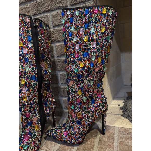 AZALEA WANG Ecstatic Multi Stiletto Rhinestone Tall Boots Size 10 Barbiecore - Picture 3 of 16